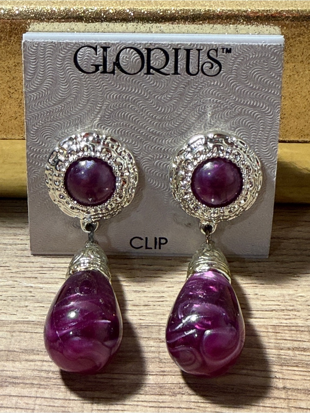 Glorius Purple Clip-On Drop Earrings with Silver-Tone Accents